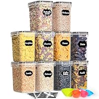 GoMaihe Set di 10 Contenitori Ermetici per Alimenti in Plastica da 1,6L con Coperchio, Senza BPA &ndash; Barattoli da Cucina per Pasta, Farina, Cereali, Nero