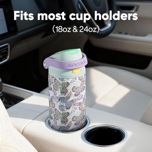 Image of ENCOOL Leakproof Insulated Water Bottle with Straw Dual-Sip Water Bottle Bag-Safe Design for Work, Commute & Gym - Keeps Drinks Cold All Day, 24 oz, Mosaic Butterfly