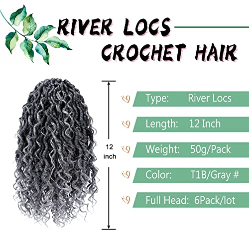 Liyate Goddess Locs Crochet Hair 12 Inch 6 Packs Faux Locs Gray Crochet Hair For Black Women Pre Looped Soft River Locs Crochet Braids With Curly Hair Boho Locs Hair Extensions(T1B/Gray) #TOP1