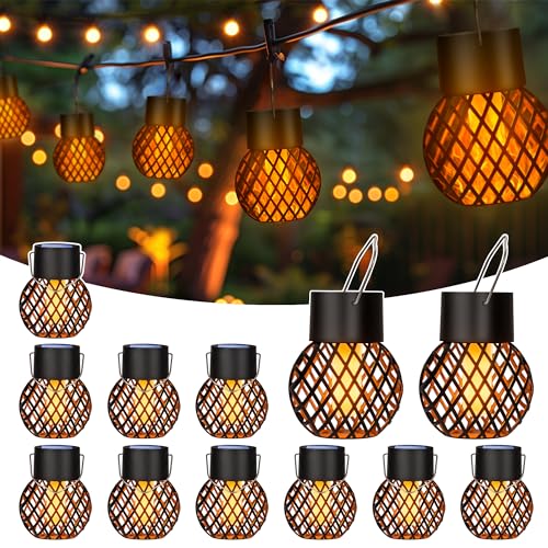 GIGALUMI Lot de 12 lampes solaires suspendues à énergie solaire étanches pour jardin, cour, clôture, arbre