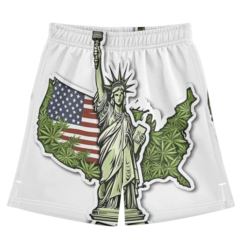 DOMIKING Statue Map Kids Shorts Pull-on Boys Shorts with Elastic Waist Casual Athletic Pants for Playwear Outdoor Summer