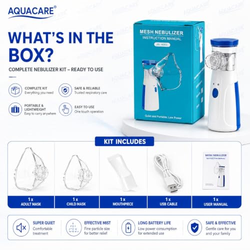 Image of Nebulizer Portable Mesh Nebulizer Machine for Adults & Kids | Silent, Compact & Powerful Inhaler | Fast Relief for Cough, Cold, Asthma & Bronchitis | Handheld Vaporizer with Mask for Travel & Home Use inch