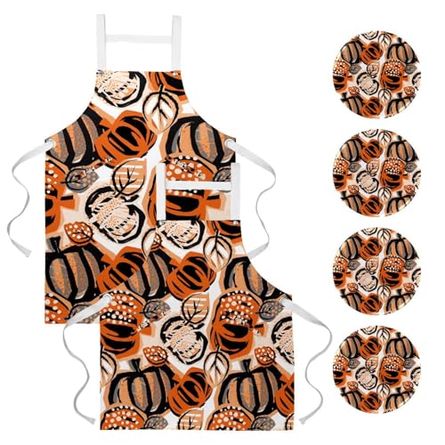 Tablier de cuisine lot de 2 avec motifs citrouille de Thanksgiving pour le service et la pâtisserie