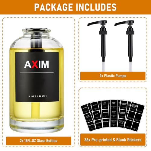 AXIM Lot de 2 distributeurs de sirop de café en verre de 500 ml avec étiquettes et entonnoir, organiseur de bar à café, accessoires modernes pour cuisine – Image 6
