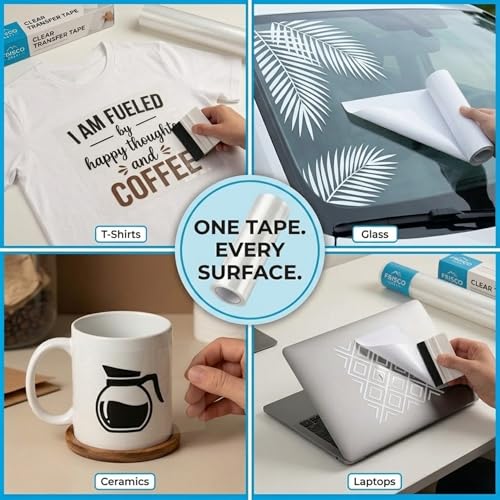 Image of Frisco Craft Reusable Heat Transfer Tape Sheets for HTV /Vinyl, Medium Tack Clear Transfer Paper for Adhesive Vinyl Decals, T-Shirts & Windshield Stickers, 8.5 inch x 11.7 inch Pre-Cut Sheets, 20 Pack