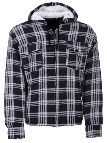 Henry Terre Camisa térmica para hombre con capucha, chaqueta de trabajo, chaqueta térmica con capucha, a cuadros, talla M-3XL, Negro , L