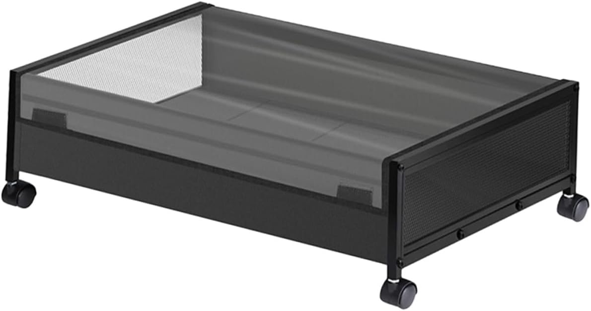 BESPORTBLE Under Bed Storage Basket with Wheels Sturdy Clothes and Organizer Container Dustproof Black Transparent Lid Low Profile Sundries Holder for Bedroom and Living