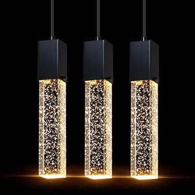 SEENMING HOUSE Mini Integrated Hanging Crystal Kitchen Island Modern Concise Pendant Ceiling Light Fixture,for Kitchen Island Dining Room Bedroom Hallway,UL Listed (Black, 3 Pack)