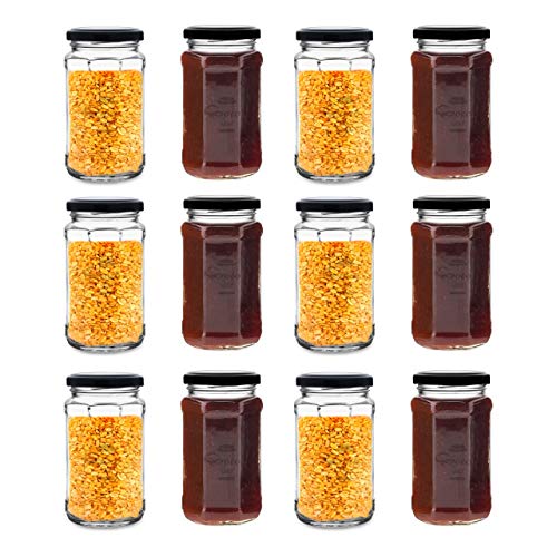 Image of CROCO JAR Hexagon Glass Jar Set of 2 (450 ml) | Airtight Black Lid Mini Glass Storage Jars for Spices Mouth Freshener & Condiments