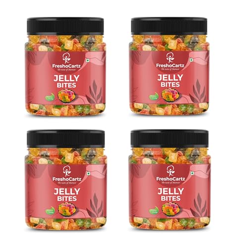 Image of FreshoCartz Jelly Bites|Sugar Coated Jelly Candy|Mix Fruits Jelly|Juicy Jellies - Jar Pack (Mix Fruit Jelly, 400 Gram (Pack Of 4))