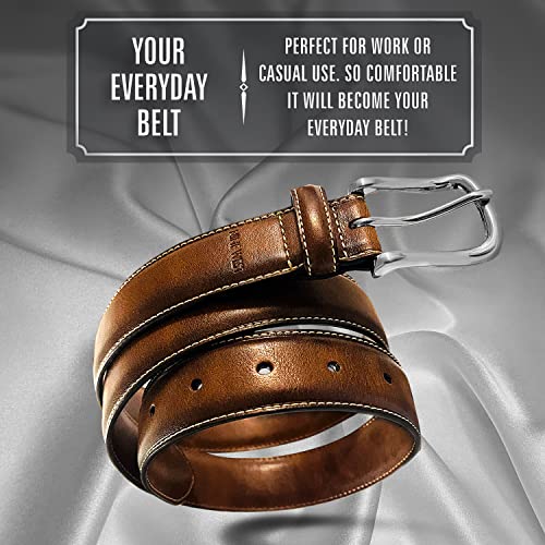 Nine West Mens Belt Vegan Leather Regular Dress Casual Everyday Belt 35mm Wide, Dryden Tan Belt Designed in the USA, S2