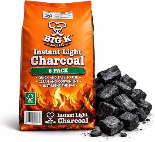 Big K Instant Light Lumpwood Charcoal Bags - 6x1kg BBQ Coals Instant Bags are easy to use just light the individual bag. Take the stress out of your home BBQ with Instant Charcoal