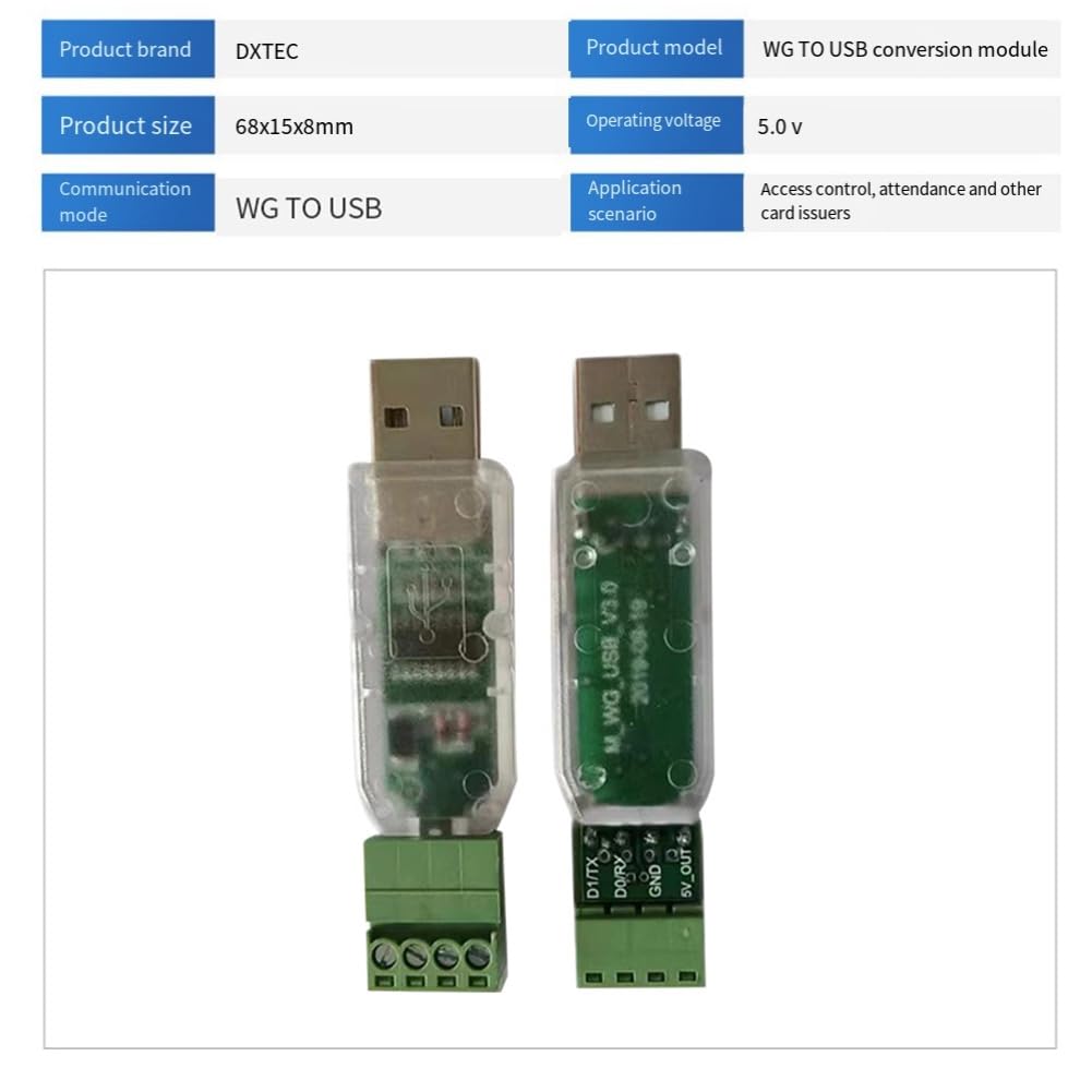Módulo Convertidor USB A Wiegand de 5 V Compatible con para Wg26 Wg34 Wg37 Wg40 ASCII Bidireccional