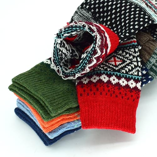 Image of 5 Pairs Vintage Winter Women Socks Warm Thick Knitted Soft Wool Socks Christmas Gifts Cozy Crew Socks
