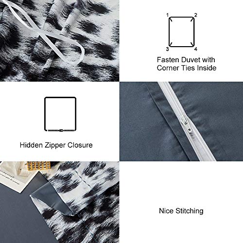Mildly 100% Egyptian Cotton Duvet Cover Set Leopard Print Designed Pattern Comforter Cover Set White & Black Cheetah Animal Bedding Set With Zipper Closure And Corner Ties Queen Size (No Comforter) #TOP5