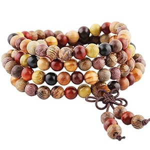 6mm Natural Mixed Sandalwood 108 Prayer Beads Mala Wrap Bracelet for Men Women, Buddha Meditation Wood Worry Beads Bracelet Tibetan Buddhist Buddhism Jewellery Gift Reiki Wooden Bead Necklace