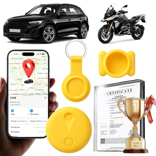 Localizador gps para Coche,GPS Coche Localizador sin suscripción mensual,Localizador con iOS/Android,Funda Protectora con Llavero y Silicona Magnética Tracker para Vehículos/Moto/Llaves/Maleta(Dorado)