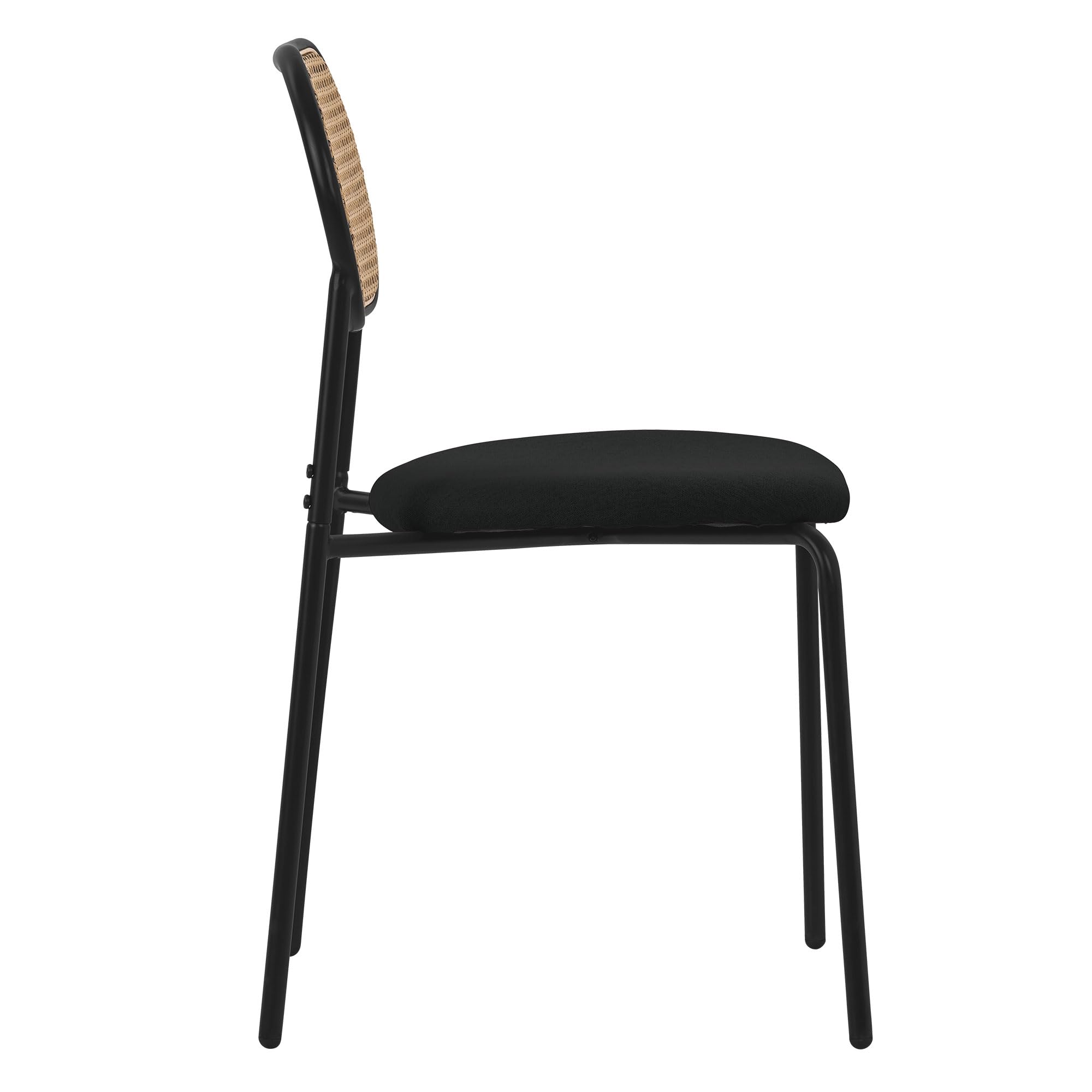 ML-Design Juego de 4 Sillas de Comedor Color Negro Asiento Moderno de Cocina con Respaldo Curvado de Rejilla Tapizado con Patas de Metal, Mueble sin Reposabrazos Sillón Ratán Moderno para Salón