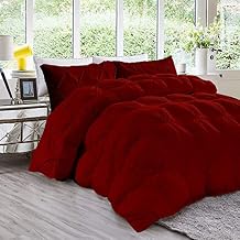 Warm 600 GSM Burgundy 3 Piece Pinch Pleated Comforter Set Comforter + 2 Pillowcases 1200 Series Egyptian Cotton Duvet Insert Super Queen