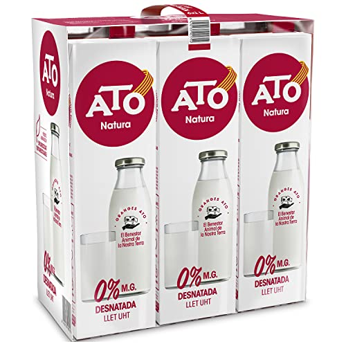 ATO Leche Natural Desnatada, Brik de 1L, Pack de 6 Briks
