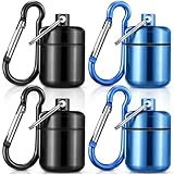 Hicarer 4 Pack Ear Plug Carrying Case Portable Pill Holder Case Waterproof Metal Small Pill Container Carrier for Earplugs and Jewelry Holder(Black, Blue)