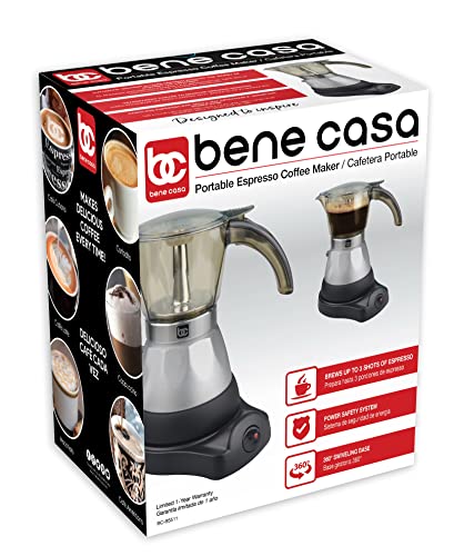 Bene Casa - Black Espresso Coffee Maker With Transparent Carafe - Brews 3 Cups In 5 Minutes - Includes Cool-Touch Handle And Automatic Shut Off Feature #TOP2