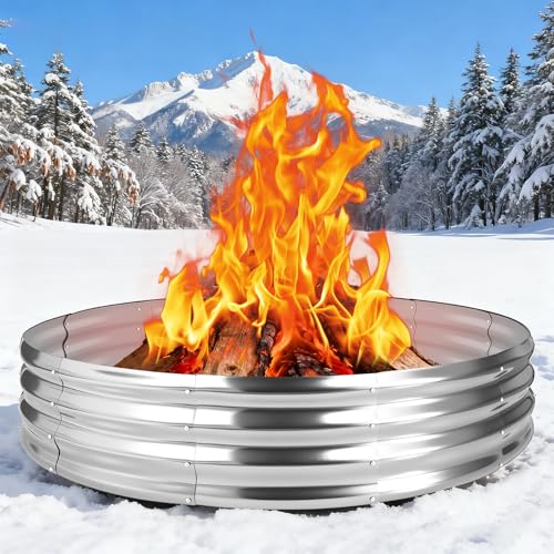60 Inch Large Round Fire Ring Pit, Outdoor Bonfire Rings for Wood Burning, Galvanized Steel Fire Pit...