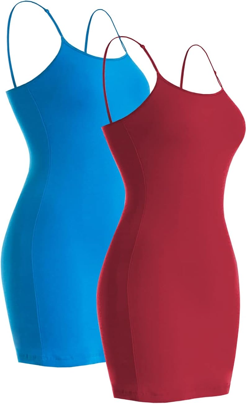 Plain Longer w/Adjustable Spaghetti Strap Basic Cami Cotton Tank Top
