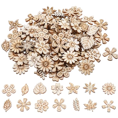 Psyqtsuary 100 Pcs Poplar Wood Mini Flowers DIY Crafts Cutouts Embellishments
