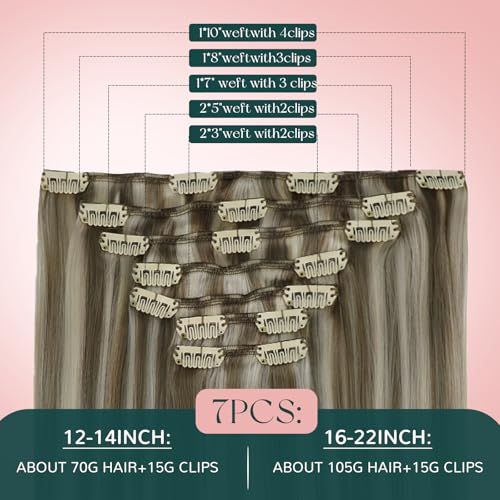 Image of Easyouth Human Hair Clip in Extensions Highlight, 22 Inch 7pcs 120g, Clip in Human Hair Extensions, Light Brown Highlights Platinum Blonde, Invisible Clip in Hair Extension Human Hair, Remy Hair