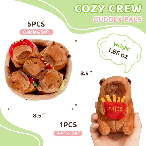 Image of Emotional Support Capybara Plush Set, 5 Soft Squishy Toys Stuffed Animal with Carrying Basket, Cute Cuddly for Loved Ones of All Ages, Stress Relief Funny Gifts (Capybara)