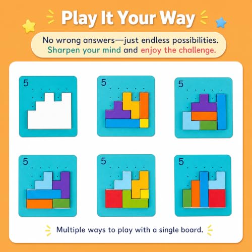 Techspace 128Pcs Wooden Block Stacking Games Fast-Paced Building Block Game Play for Party Game Night, Classroom, 1 to 6 Players, Speed Matching Challenging Board Games for Kids Ages 6+ - Image 3