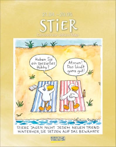 Stier 2026: Sternzeichenkalender-Cartoonkalender als Wandkalender im Format 19 x 24 cm.