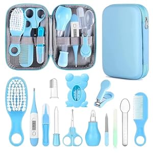 Baby Grooming Kit, Infant Safety Care Set with Hair Brush Comb Nail Clipper Nasal Aspirator,Baby Essentials Kit for Newborn Girls Boys