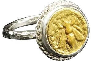 Caprilux Sterling Silver Honey Bee Signet Coin Ring: Exquisite Designer Jewelry for Women