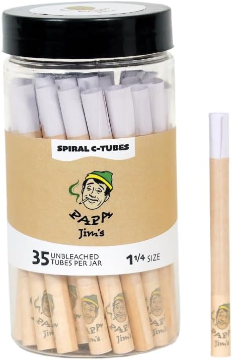 Papa Jims Pre-Rolled Cones C-Tube | 35 tubes | 84mm 1 1/4" size | with exclusive premium spiral tips | No debris or residue | Unbleached Classic | Finest Paper from France (84mm (1 1/4"), 35, Tubes)