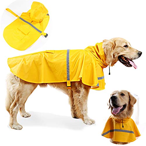 Dog Raincoat Reflective Waterproof Lightweight Adjustable Dog Rain Jacket With Hood For Small Medium Large Dogs，Yellow M #TOP4