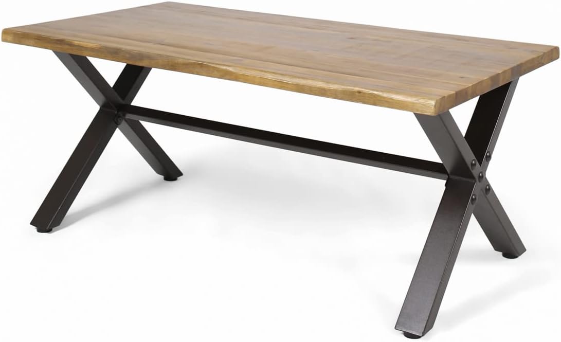 Christopher Knight Home Sanibel Outdoor Acacia Wood Coffee Table, Teak Finish / Rustic Metal,Black and Brown