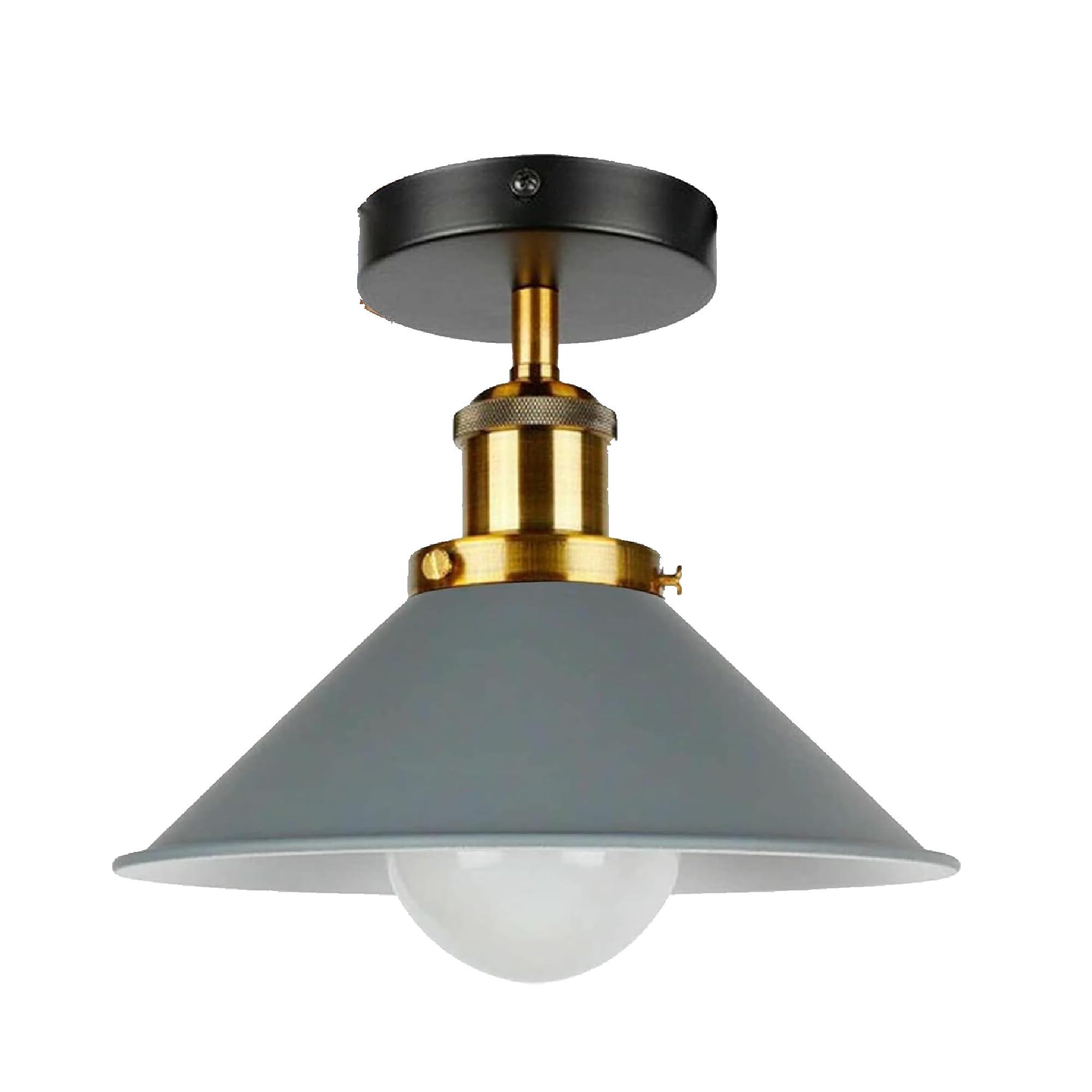 LEDSone Vintage Flush Mount Ceiling Lamp Metal E27 Fitting 22cm Grey Cone Shade Lighting Fixtures for Living Room Bedroom Hallway with Bulb