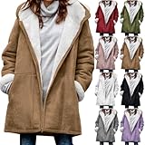 Manteau Long Femme en Laine avec Capuche Veste Manteaux Femmes Hiver Doublé Polaire Chaud Manches Longues Blouson mi Saison À Capuche Grande Taille épaissir Parka Manteaux d'hiver Doudoune Outercoat