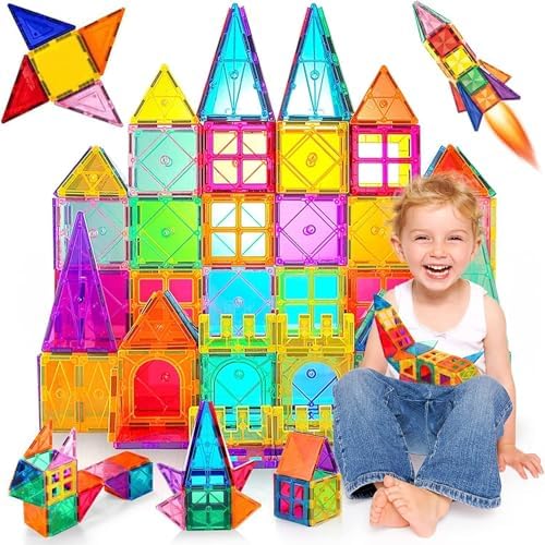 Magnetische Bausteine 80 Teile Magnetspielzeug Magnete Bauklötze Baukasten Kinder Magnetbausteine Perfekt für den Einsatz zu Hause, in Schulen, fürJungen und Mädchen 3 4 5 6 7 8 Ja