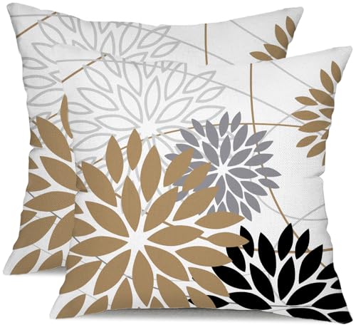 DFXSZ Brown Black Floral Outdoor Pillow Covers 20x20 Set of 2 Waterproof