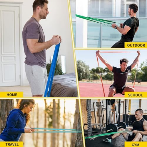 Image of Wellesa Resistance Bands, Pull Up Assist Exercise Band, Perfect for Mobility, Body Stretching, Home Workout, Fitness Training Loop Bands for Men & Women (Red, Black, Purple, Green)