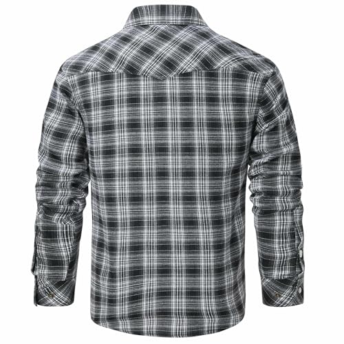 MakingDa Men's Smart Casual Plaid Flannel Shirt Winter Warm Long Sleeve Regular Fit Checked Snap Button Thermal Lumberjack Work Shirts Chequered Jacket with Pockets-Blue-L - Image 3