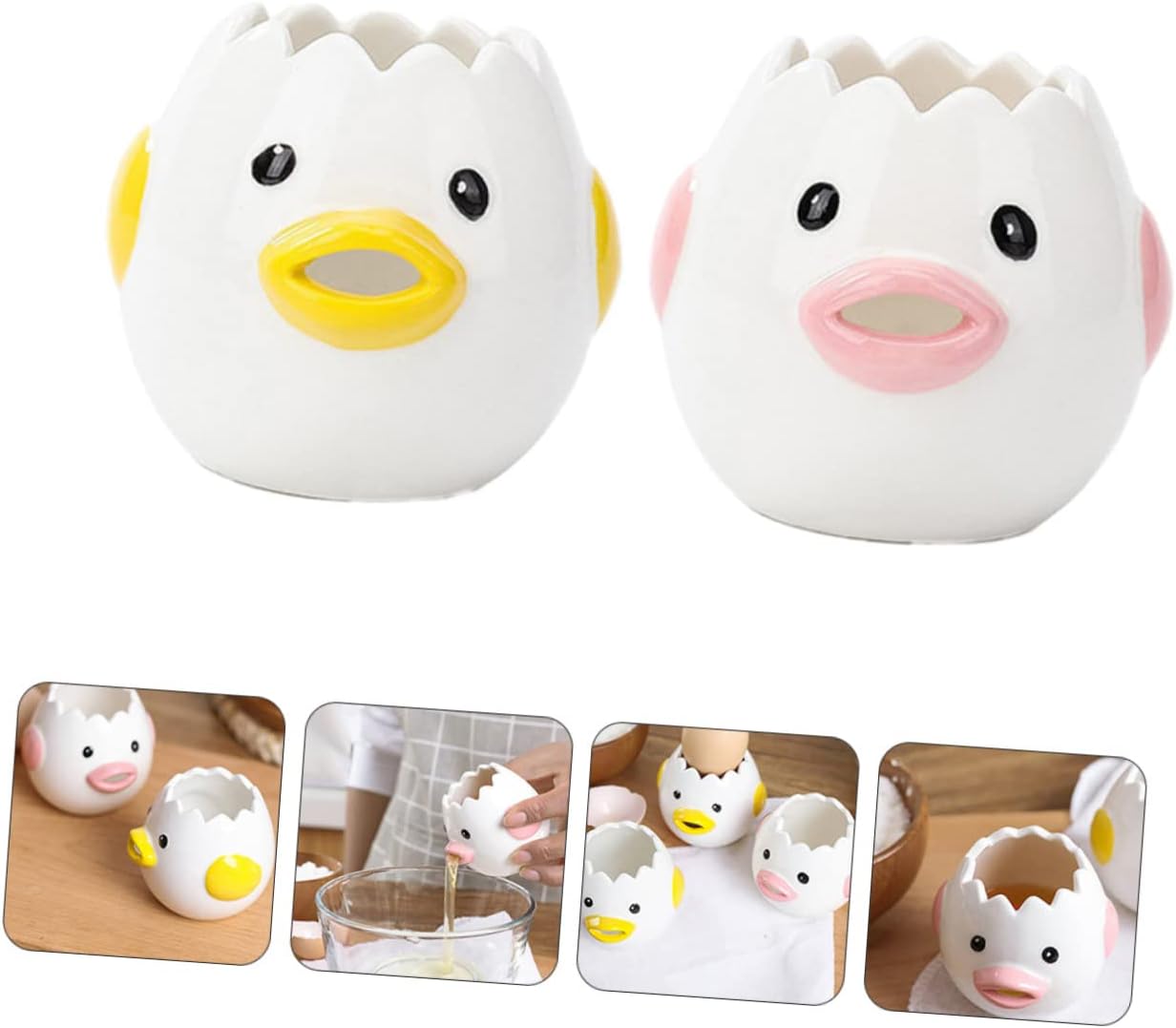 2pcs Cute Ceramic Egg Separator Practical Baking Tools for Egg Filtration Adorable Chick Design for Home Shop and Hotel Use Easy to Separate Yolk and White