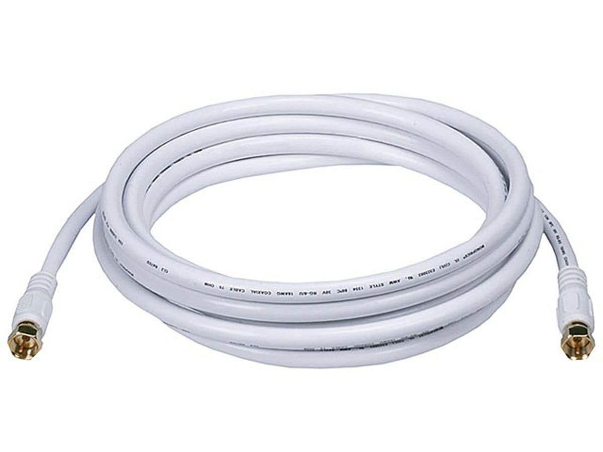 Monoprice Video Cable - 10 Feet - White | RG6 Quad Shield CL2 Coaxial Cable with F Type Connector