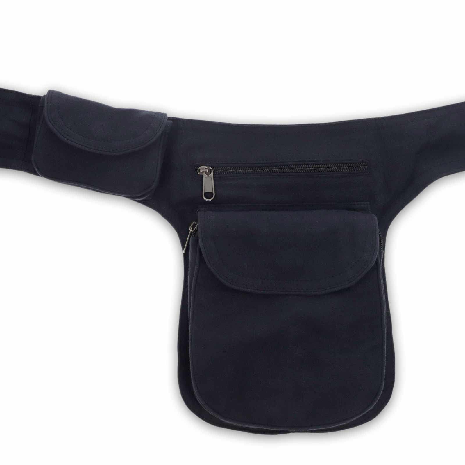 Kunst und Magie Doppel Bauchtasche Sidebag Gürteltasche Festivaltasche Hippie Goa, Farbe:Black/Schwarz