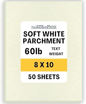 50 Soft White Parchment 60# Text =24# Bond Paper Sheets - 8 X 10 Inches Frame and Photo Size Size - 60 Pound is Not Card Weight - Vintage Colored Old Parchment Semblance