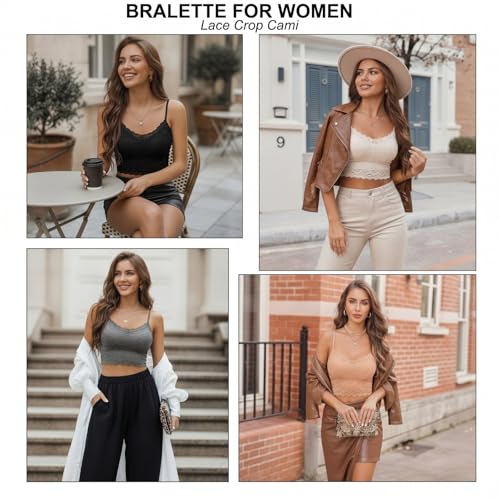 Image of Geyoga 4 Pcs Lace Bralette for Women V Neck Lace Camisole Adjustable Spaghetti Strap Crop Top Half Top