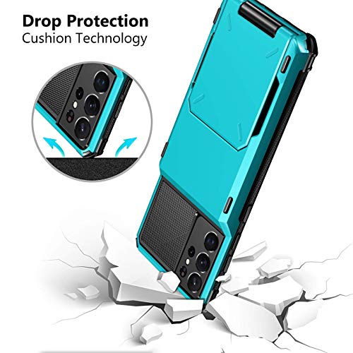 Vofolen For Galaxy S21 Ultra Wallet Case Credit Card Holder 4-Card Flip Men Women Cover Slot Back Pocket Dual Layer Protective Hybrid Hard Shell Bumper Armor Case For Samsung S21 Ultra 6.8 Light Blue #TOP4